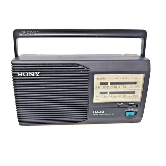 Sony ICF-24 FM AM Portable Radio Black 2 Band AC DC Power Vintage 90s Working - Picture 1 of 4